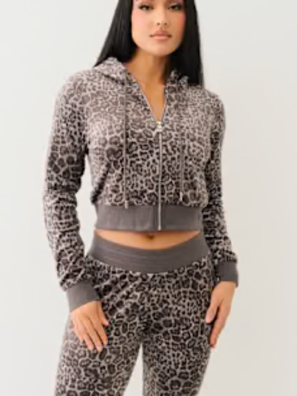 True Religion Gray Leopard Print Hoodie and Joggers Set
